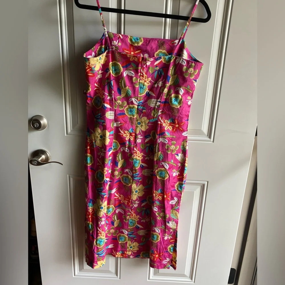 Tommy Hilfiger Hot Pink Floral Sheath Cotton Dress Sz 10 Spaghetti Strap Bright - Picture 5 of 8